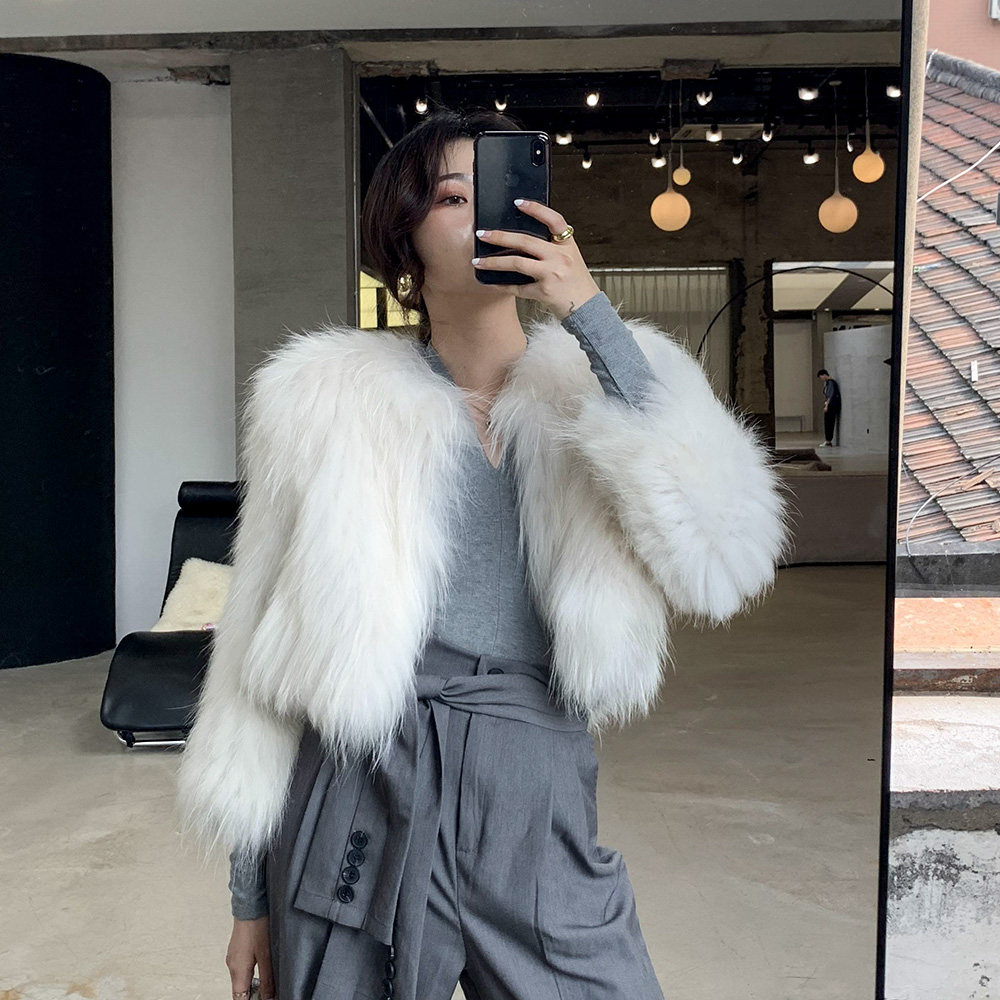 Blazing winter day little sun 2021 new raccoon fur woven fur woven fur coat female short fox fur coat
