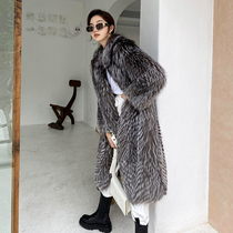 Heavy expensive silver fox car strip fur coat womens long air field Korean fashion fur one fur coat