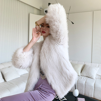 This years popular fox hair double-sided woven V-collar slim fur coat womens young fur coat long winter