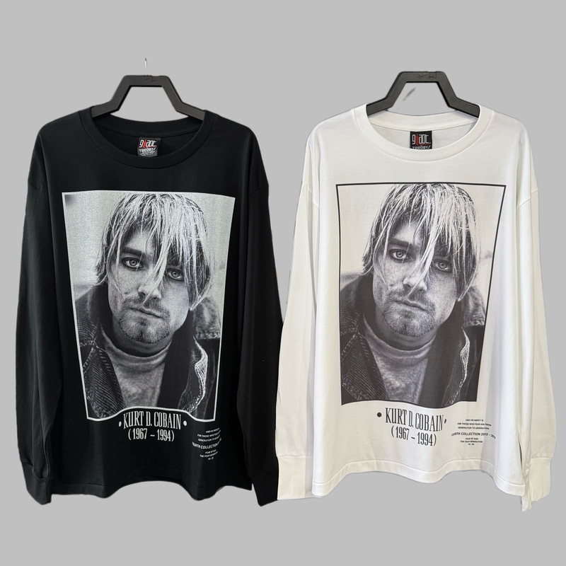 Factory Director Vtg Sketch Cobain Long-Sleeve Nirvana Band American Vintage Retro High Street Fashion T-Shirt