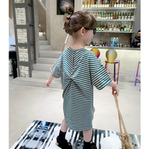  Girls  dresses 2021 summer new childrens clothes Western style pure cotton short-sleeved long skirt baby casual loose skirt