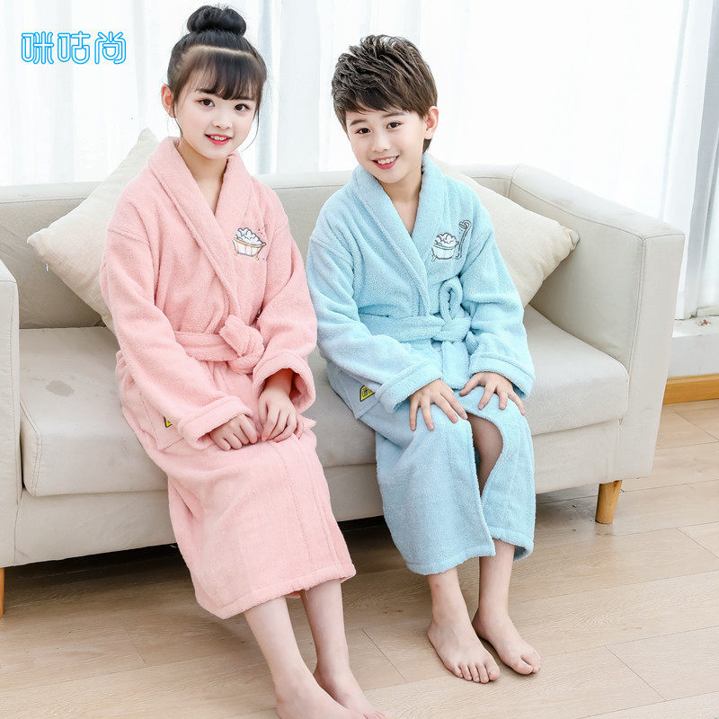 Children's padded cotton bathrobe towel lapel Youth high-end bathrobe hotel nightgown Lily lingerie pajamas