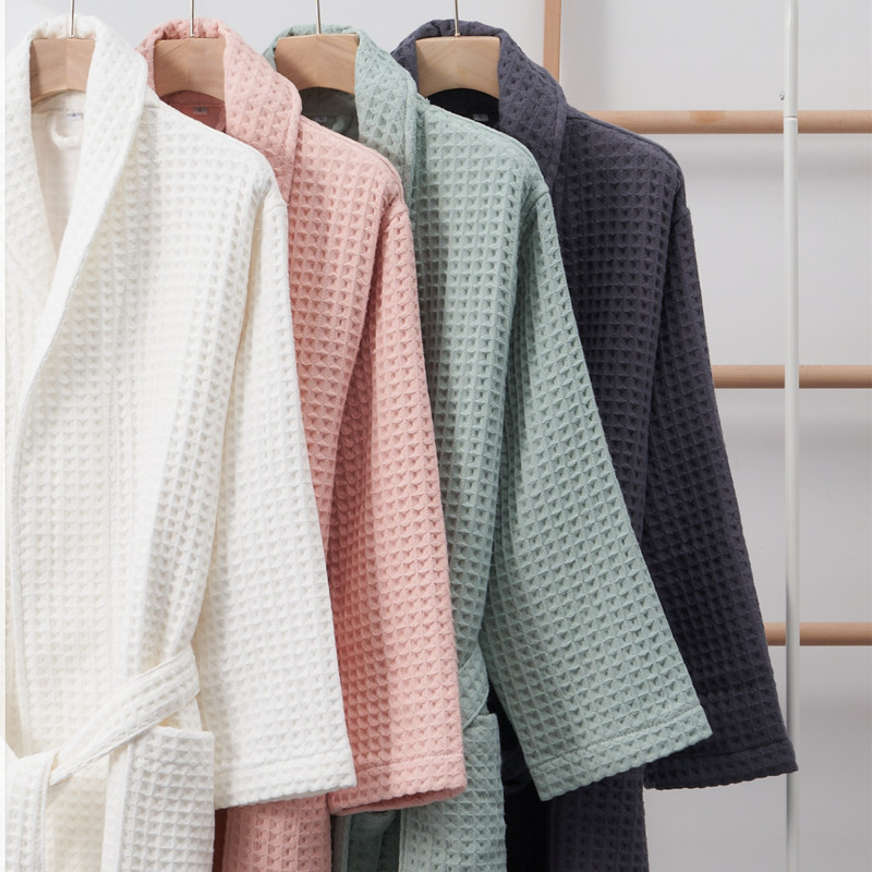 Pure Cotton High-End Waffle Bathrobe for Women, Thickened Nightgown, Absorbent and Quick-Drying, All-Cotton Hotel Bathrobe, Spring and Summer Home Wear Pure Cotton High-End Waffle Bathrobe for Women, Thickened Nightgown, Absorbent and Quick-Drying, All-Cotton Hotel Bathrobe, Spring and Summer Home Wear