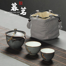 LENIBERK ceramic kung fu tea set gold portable travel fast guest Cup One Pot Two Cups car Outdoor