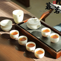 LENIBERK Kung Fu Tea Set Household Ceramic Japanese Simple White Porcelain Small Set Living Room Tea Tea Plate Zen
