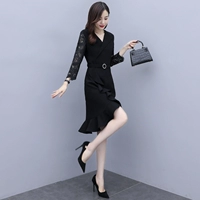 Осеннее элегантное платье, элитная кружевная юбка, коллекция 2023, яркий броский стиль