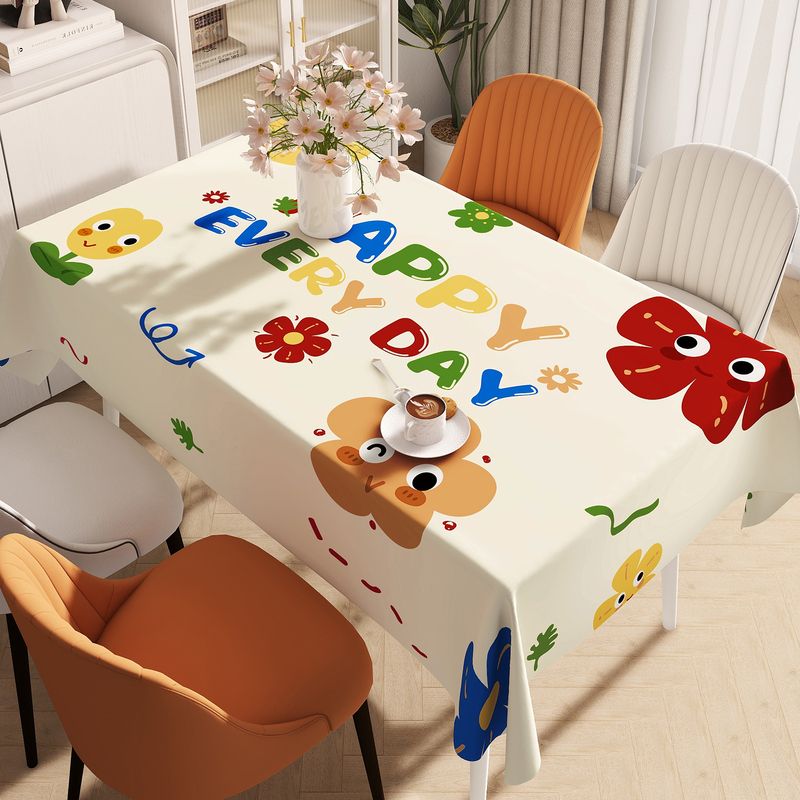 Dopamine Tablecloth, No-Wash, Waterproof, Oil-Proof, Heat-Resistant, Luxury High-End Feel, Rectangular Coffee Table Cartoon Cloth
