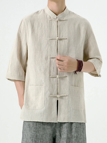 Летняя ретро рубашка, китайский стиль, из хлопка и льна