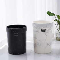 Round marble trash bin household living room bedroom kitchen Simply fashionable large open Nordic wind thickening
