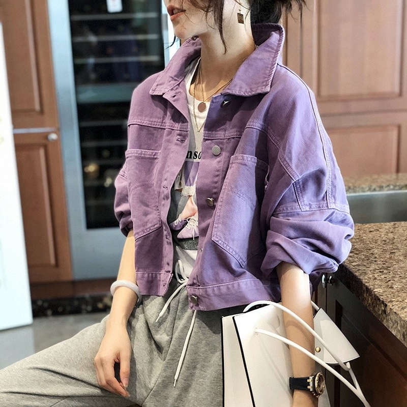 Purple Denim Jacket for Women, Spring and Autumn 2026 New European Style Popular Brand, Petite Loose Stylish Short Jacket Purple Denim Jacket for Women, Spring and Autumn 2026 New European Style Popular Brand, Petite Loose Stylish Short Jacket