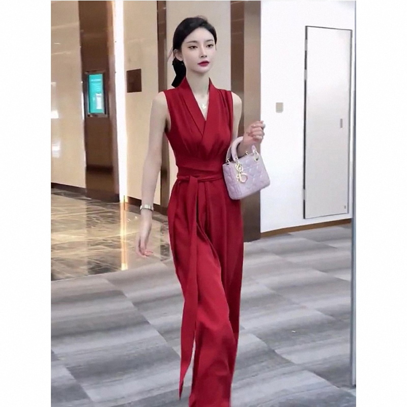 One-Piece Summer Outfit for Women, European Style, Popular Online, Trendy, High-End, Stunning Red Wide-Leg Jumpsuit Set One-Piece Summer Outfit for Women, European Style, Popular Online, Trendy, High-End, Stunning Red Wide-Leg Jumpsuit Set