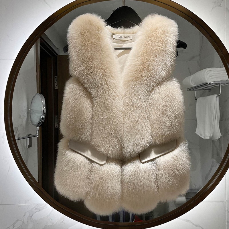 Short Fur Vest for Women, Autumn and Winter European Style, Elegant and Warm, Faux Fox Fur Integrated Leather Vest Jacket Short Fur Vest for Women, Autumn and Winter European Style, Elegant and Warm, Faux Fox Fur Integrated Leather Vest Jacket