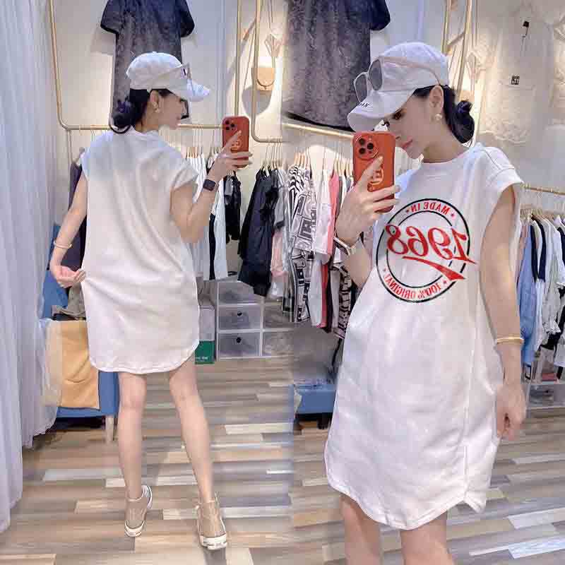 Plus Size Sleeveless Dress for Women, Summer European Style, Fat mm (Plus Size) Printed Sporty Casual Loose Stylish Sleeveless Tank Top T-Shirt Dress