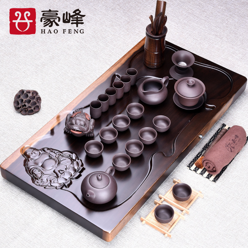 HaoFeng sheet of the ebony kung fu tea tea tea tray table office suit carved tea family tea