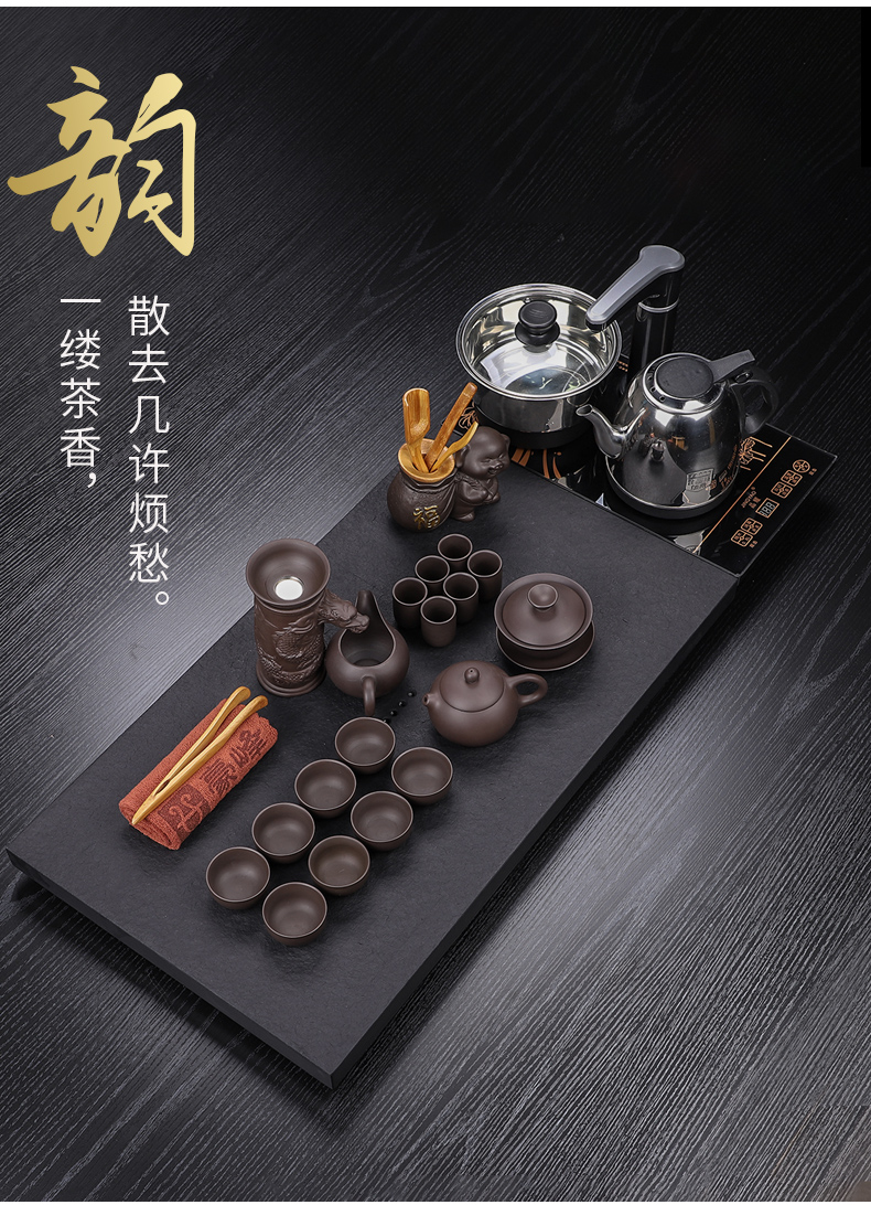 HaoFeng purple sand tea set household sharply stone tea tray was real wood of a complete set of kung fu tea tea teapot teacup