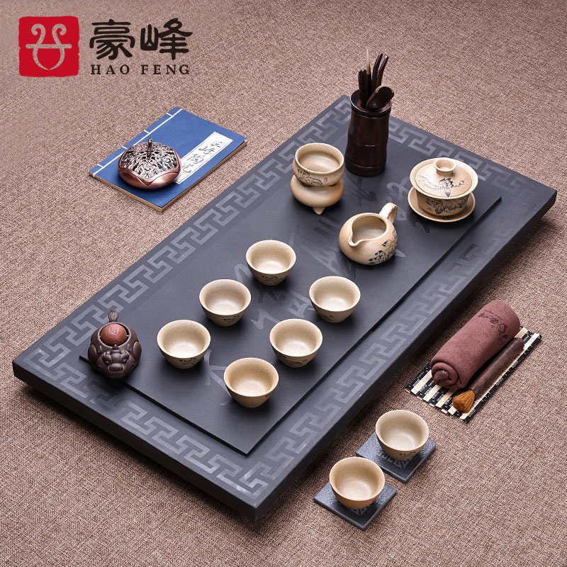 HaoFeng sharply stone tea tray tea tea table set tea service of a complete set of the black sea stone, stone, stone tea tray