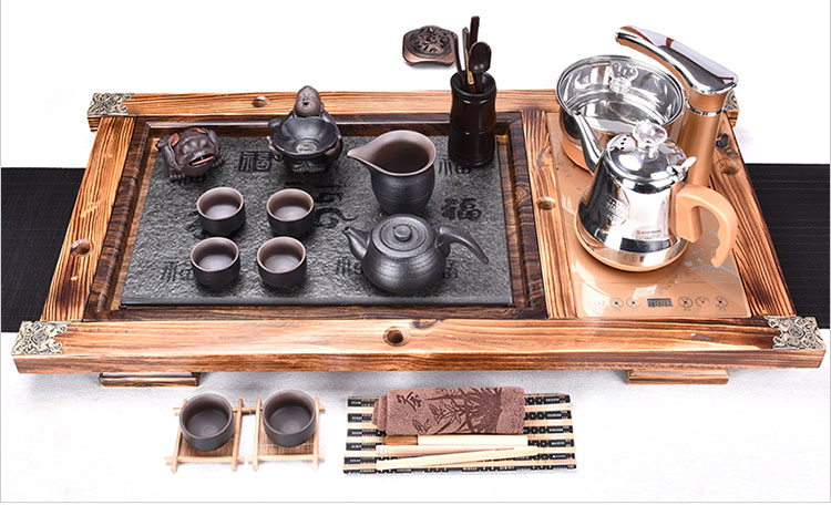 HaoFeng ceramic tea set of household solid wood sharply stone tea tray tea tray induction cooker purple sand teapot teacup