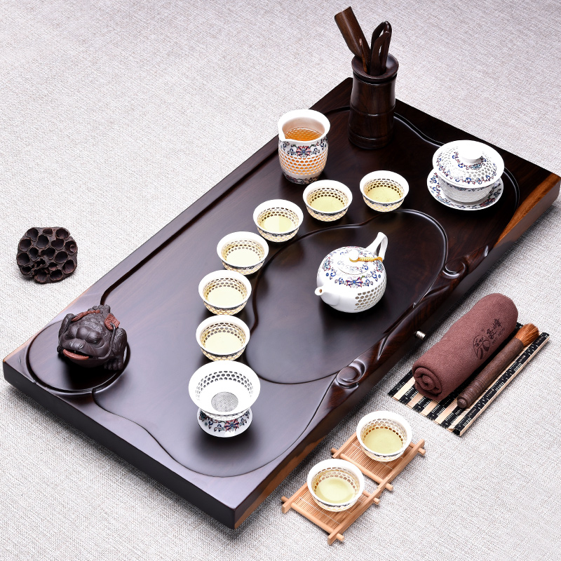 HaoFeng the whole piece of ebony wood tea tray tea saucer sea of a complete set of kung fu tea set