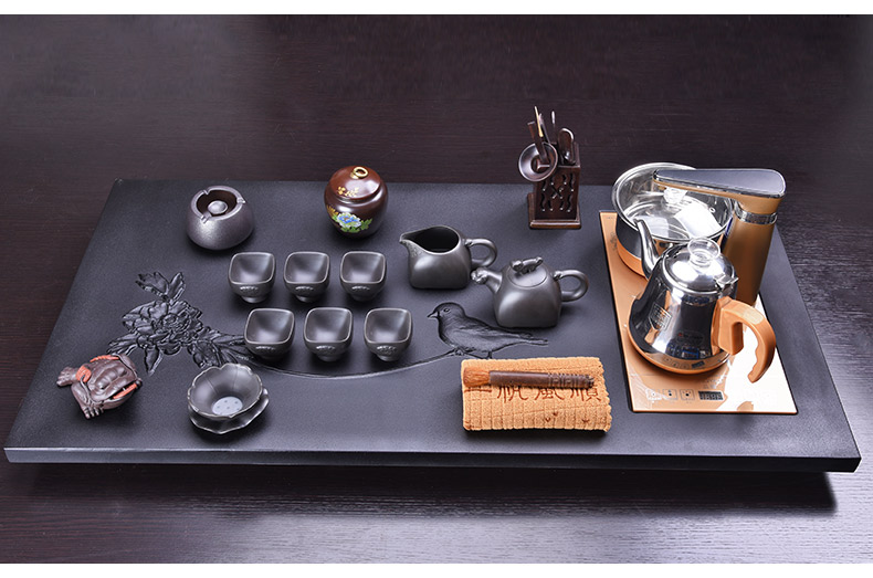 HaoFeng ceramic tea set suit household sharply stone solid wood tea tray was kung fu tea tea purple sand teapot teacup