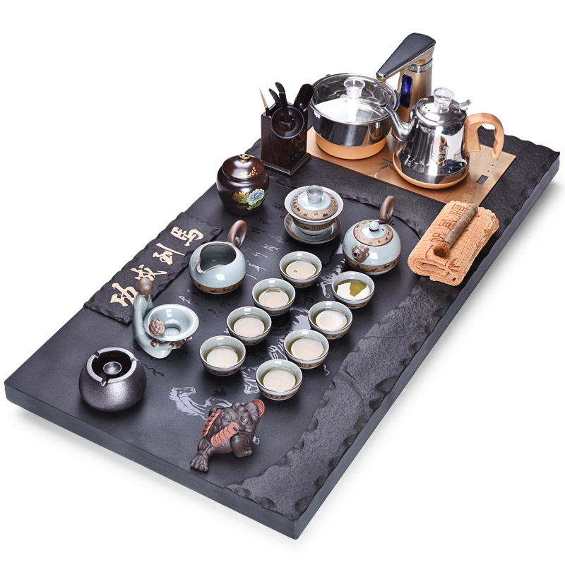 HaoFeng ceramic tea set suit household sharply stone solid wood tea tray was kung fu tea tea purple sand teapot teacup