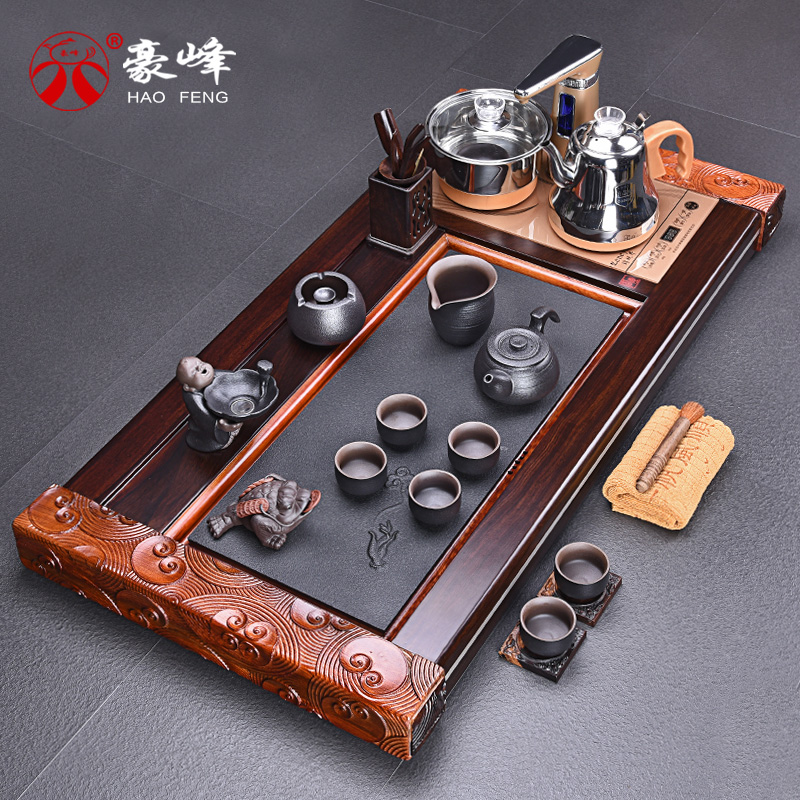 HaoFeng purple sand tea set home four unity automatically ebony tea tray was kung fu tea tea tea