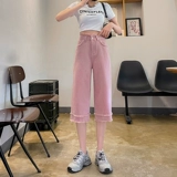 Розовые джинсы, осенние ретро штаны, свободный прямой крой, высокая талия, подходит для подростков