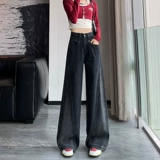 Черные осенние джинсы, демисезонные дизайнерские штаны для отдыха, свободный крой, высокая талия, оверсайз