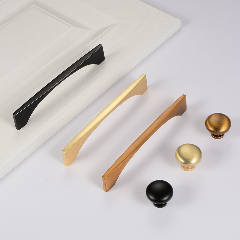 Minimalist cabinet handle imitation antique curry wardrobe door handle black silver edge drawer single-hole modern gold wire drawing wine cabinet-Taobao