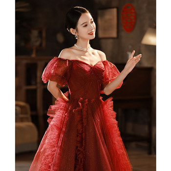 French evening dress skirt high-end women's long style fugitive princess light luxury high-end niche toast clothing red autumn and winter