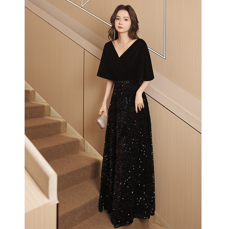 Black High-End Evening Dress for Women, Banquet, High-End Feel, Plus Size, Annual Meeting Host, Light Luxury, Niche Style Dress