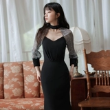 Черное вечернее платье, элитная дизайнерская юбка, французский стиль, изысканный стиль