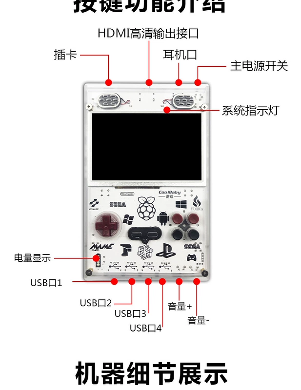 Mát mẻ trẻ em mâm xôi trò chơi điều khiển cầm tay DIY thủ công tùy chỉnh 5 inch màn hình lớn retro retro psp cầm tay kép giả lập - Bảng điều khiển trò chơi di động máy chơi game tay cầm