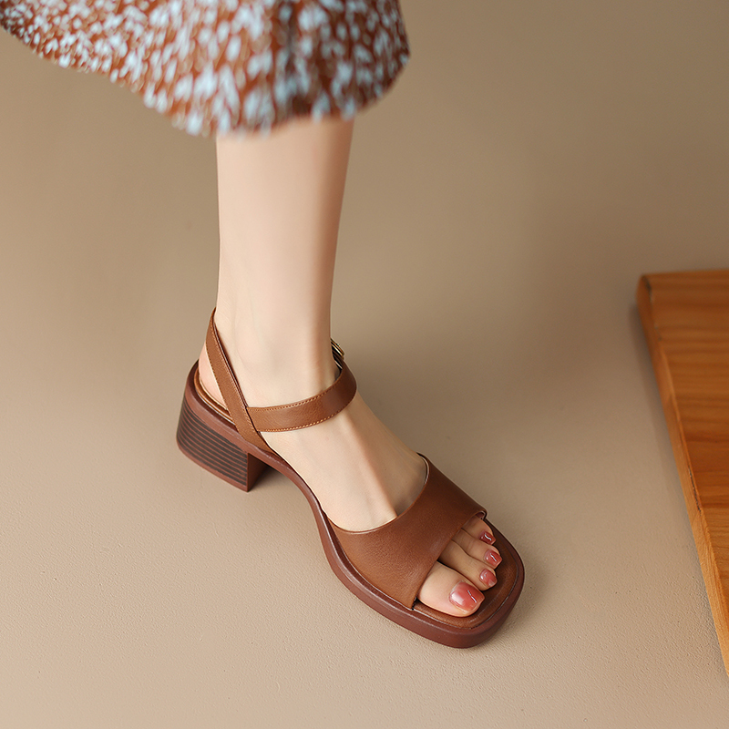 2026 Summer New Style Simple Versatile Square-Toe Open-Toe High-Heeled Strap Sandals for Women, Elegant Retro Brown Chunky Heel 2026 Summer New Style Simple Versatile Square-Toe Open-Toe High-Heeled Strap Sandals for Women, Elegant Retro Brown Chunky Heel