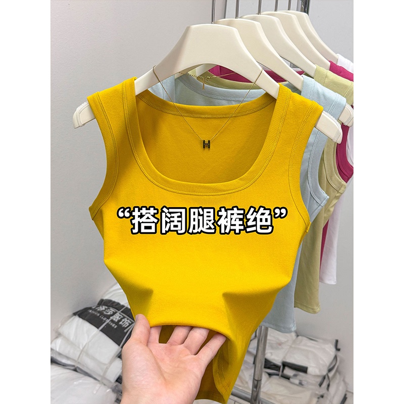 Women's Summer Vest 2025 New Cotton T-Shirt Slim Fit Versatile Slimming Yellow Base Square Neck Sleeveless Top