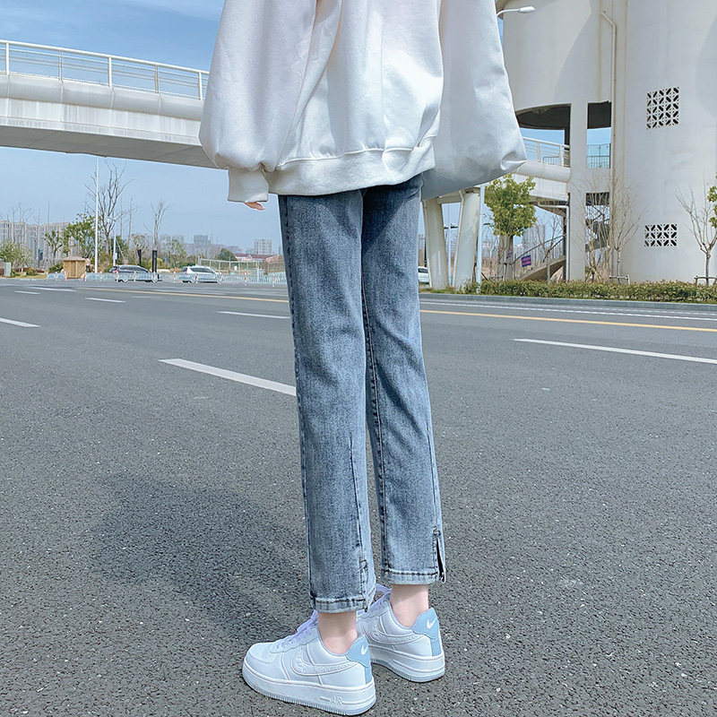 Straight-leg jeans women's autumn small man 2022 new high-waisted slim spring and autumn smoke pipe pants with a small sense of design