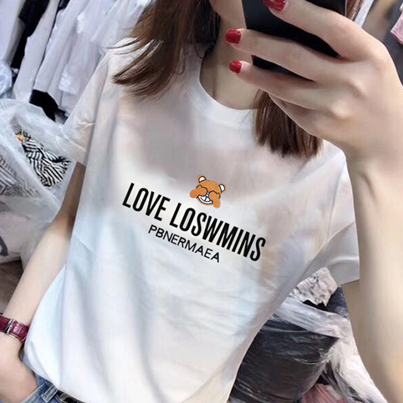 European station summer t-shirt women's bear European goods slim new round neck white short-sleeved cotton t-shirt top tide