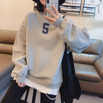 South Korea 2022 Spring new necropolis womens clothing loot Korean version large version of lazy wind and fake two coat blouses