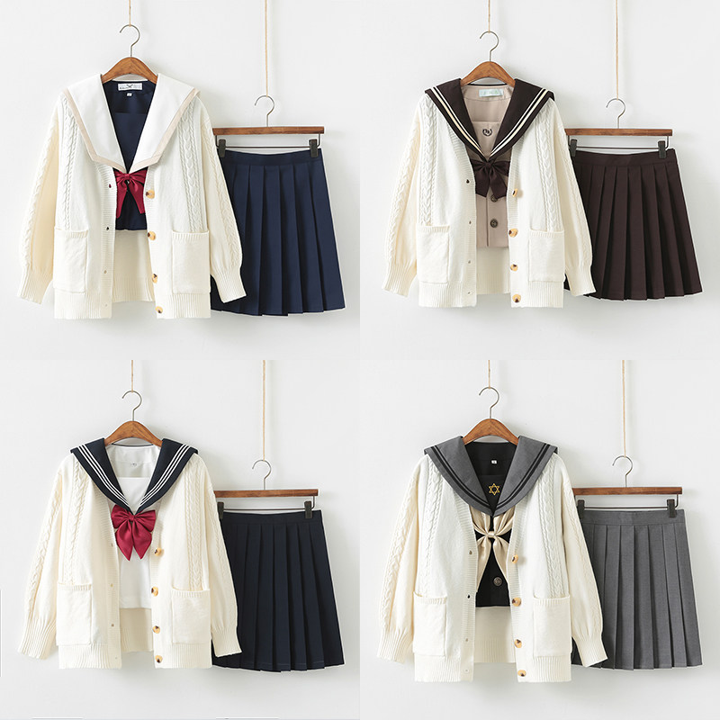 Autumn Winter JK Uniform Dress Genuine Sweater Suit Female day College Wind Children's sailor to serve long sleeve jk Full set