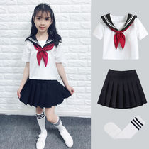 Summer childrens jk uniform skirt genuine girls Japanese students short-sleeved sailor suit full costume college style 7-12 years old