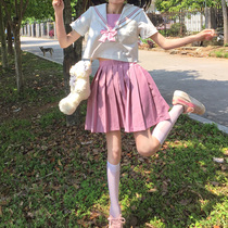 Summer jk uniform skirt genuine suit Original female student sweet and cute college style short-sleeved sailor suit full set