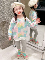 Korean style girls stylish sweatshirt suit 2024 new childrens spring clothing fashionable little girl baby spring and autumn leggings