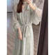 Green long-sleeved dress women's early autumn 2023 new French niche design high-level temperament gentle wind skirt