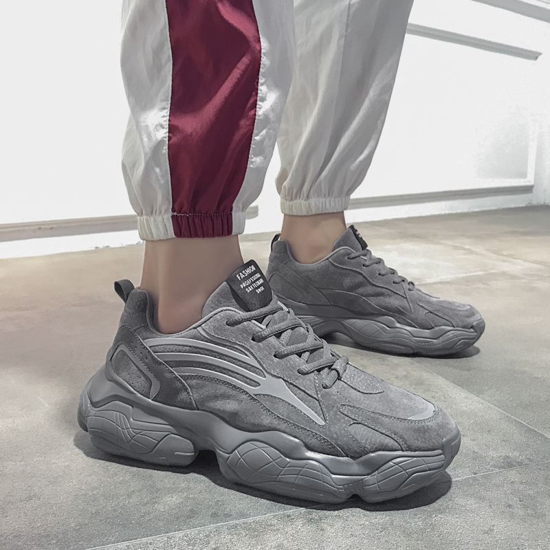 Autumn new daddy shoes men's ins tide shoes Korean version of the trend of black all-match sports net red breathable super hot leather