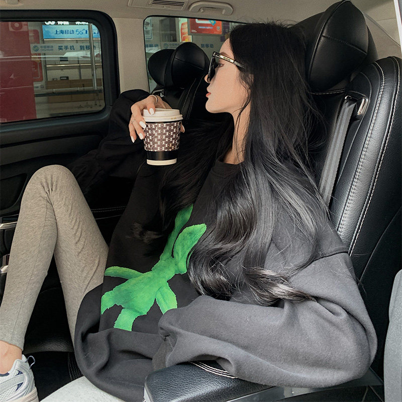 Medium and long version loose personalized printing thick cotton T women's large size ins tide brand plus velvet padded winter pullover casual jacket