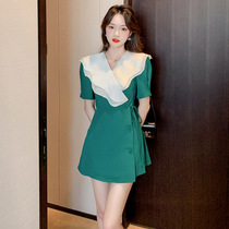 Real shot 2022 summer new French ruffles big lapel short A-line fashion suit dress with shorts