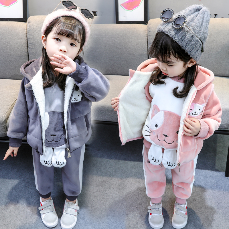 Baby Boy Clothing 2022 Girls Winter New Plus Suede Thickened Women's Baby Foreign Pie Three Suits The Children Necroe Tide