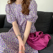 2020 Summer new womens plus size rouje floral skirt can sweet salt purple bubble sleeve dress