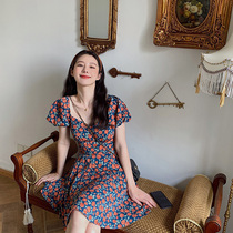 Summer 2021 new womens summer dress large size bubble sleeve skirt summer floral small fragrant wind waist dress