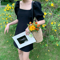 2020 Summer new womens plus size black bubble sleeve French niche temperament goddess fan clothes jumpsuit