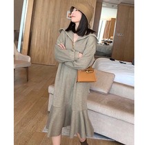Plus Size Womens 2020 New Tide Ya Wind Skirt Up Knee ins Long Hood Sweater Dress Autumn Winter